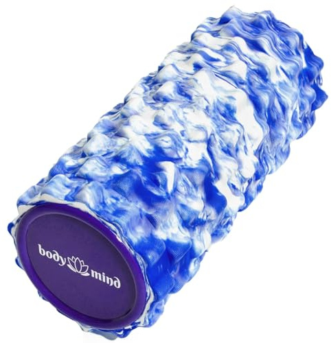 Body & Mind® Fascia Roller Massage Roller för överkropp, nacke, rygg, ben, vader och alla andra muskelgrupper; 33 x 14,5 cm (Blå-Vit)