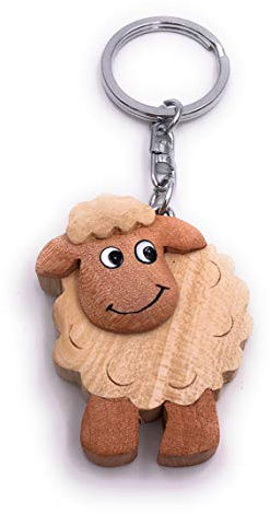 H-Customs Schaf Tier Wolle Holz Edel Handmade Schlüsselanhänger Anhänger