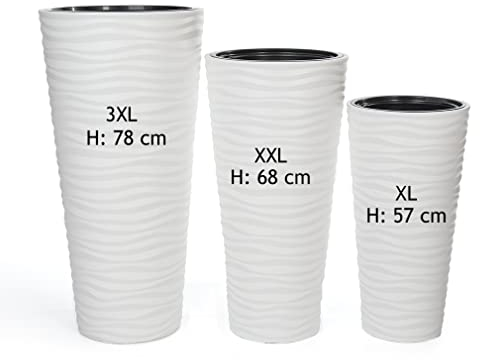 MELTOM Blumentopf Welle Slim Blumenkübel Rund Einsatz Pflanzgefäß 3D Effekt in Weiß Set 3: XL XXL 3XL
