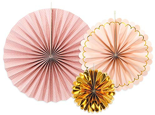 Dekorative Rosetten, 3 Stück, Rosa/Gold, 13-32 cm, Papierrosetten RPK21