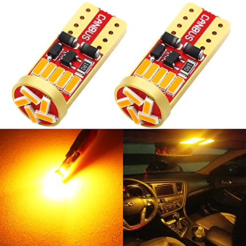 PHINLION 194 LED Bulb Amber Yellow Super Bright 168 2825 2827 T10 W5W Wedge LED Replacement Bulbs for Car License Plate Interior Dome Map Reading Courtesy Side Marker Lights, Pack of 2