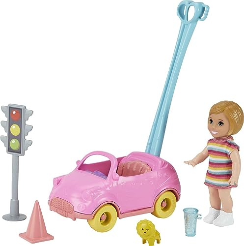Barbie GRP17 Skipper Babysitters Inc. Accessories Set with Small Toddler Doll & Toy Car, Plus Traffic Light, Cone, Cup & Lion Toy, Gift for 3 to 7 Year Olds, Multicolor, 18.5 cm*12.73 cm*6.32 cm