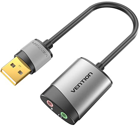 USB Audio Adapter - VENTION USB External Stereo Sound Card to 3.5mm Headphone and Microphone Jack Adapter for Windows MAC Linux PC Laptop Desktops PS5