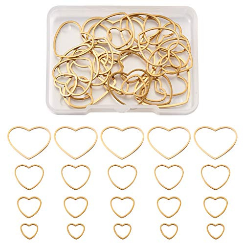 PandaHall 35 x Edelstahl-Herz-Verbindungsringe, hohler Rahmen, Charms, 4 Größen, goldene Ohrringe, Ringe, Perlenringe für DIY-Halsketten, Armbänder, Ohrringe, Schmuckherstellung