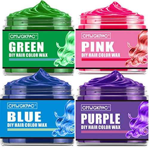 4 Colors Temporary Hair Color,Gifts for Kids,Teens,Adults,Gifts for Boys Girls,Hair Color Spray Purple Green Blue Pink Hair Dye Color Wax,Temporary Hair Dye for Party,Halloween,Cosplay