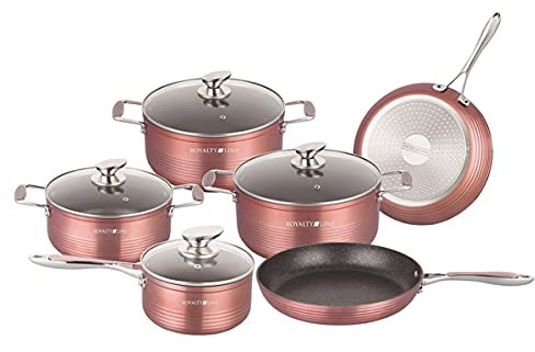 ROYALTY LINE, Plancha en fonte d'aluminium 36 cm, revêtement antiadhésif Greblon marbré, compatible gaz, électrique, céramique, halogène, induction, four, couleur marbre