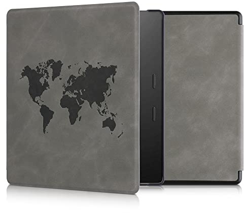 kwmobile Hülle kompatibel mit Amazon Kindle Oasis 10. Generation Hülle - Kunstleder Cover - Travel Umriss Grau