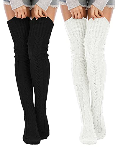 Leoparts Women's Cable Knitted Thigh High Boot Socks Extra Long Winter Stockings Over Knee Leg Warmers