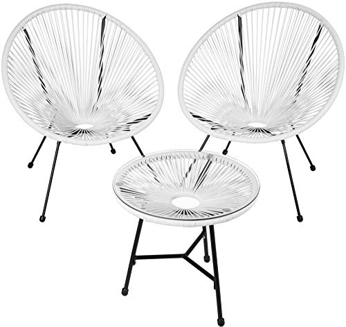tectake® Set 2X Stuhl 1x Beistelltisch Acapulco, Gartenstuhl, Gartenstühle im Retro Design, Indoor und Outdoor Sessel für Garten, Wintergarten, als Terrassenstühle oder Balkon Sessel - weiß