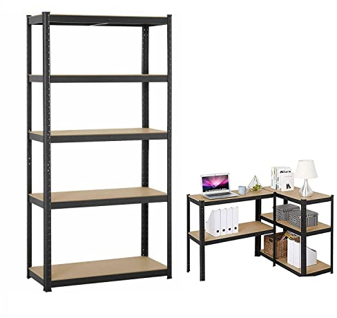 5-Shelf Adjustable, Heavy Duty Storage Shelving Unit 875KG Loading Capacity, Steel Organizer Wire Rack, Storage Racking Shelving 180 x90 x40cm, Metal Shelving Unit For Garden Garage Sheds, Black