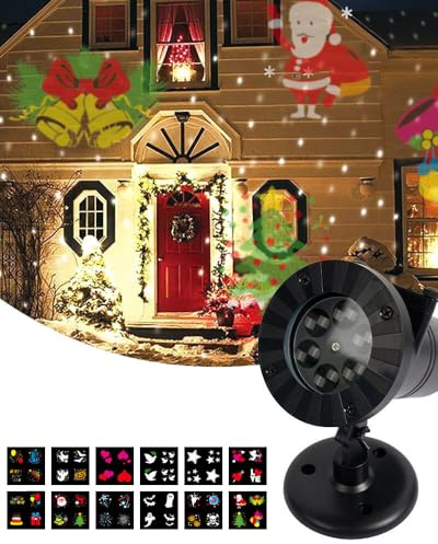 TEDD LED Projektor Weihnachten Lichter 12 Folien Wasserdicht Projektionslampe für Innen und Aussen Weihnachts Dekoration Geburtstag Party Hochzeit Garten Bar