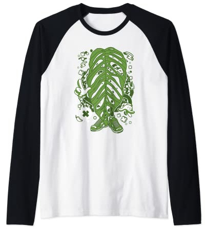 Monstera Esqueleto Adansonii cartoon Botany Botanist Garden Raglan Baseball Tee