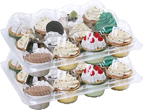 LATERN 15 Cupcake-Behälter aus Kunststoff, 12 Löcher, Cupcake-Halter, rutschfest, stapelbar, hohe Kuppel, mit abnehmbarem Deckel