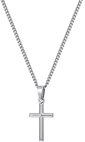 Silber-Schwarz Edelstahl Kette mit Kreuz-Anhänger für Herren und Damen - Cross Geschenk