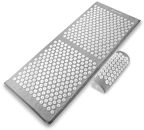 ProsourceFit Acupressure Mat and Pillow Set for Back/Neck Pain Relief and Muscle Relaxation, XL - Grey/White