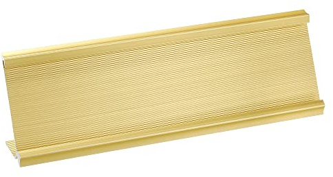 PATIKIL 2 x 7 Pulgadas Aluminio Nombre Placa Soporte, 1Uds L Tipo para Escritorio Oficina Negocio Puerta Letrero Soporte Dorado Tono