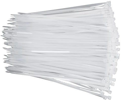 White Zip Ties 8 Inch 2000 Pack Bulk, 40 lb Cable Ties, Nylon Self Locking Wire Ties, UV Resistant for Cable Management and Garden Use