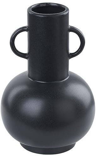 Vase Décoratif Noir en Porcelaine 26 cm Amphore Minimaliste à Petites Anses Perea
