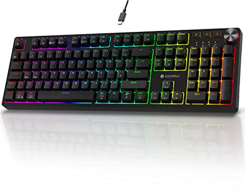 KOORUI Gaming Keyboards, 26 RGB Backlit Mechanical Keyboard Wired 104 Keys Full Size UK Layout with Brown Switch Gamer Keyboards for Windows MacOS Linux