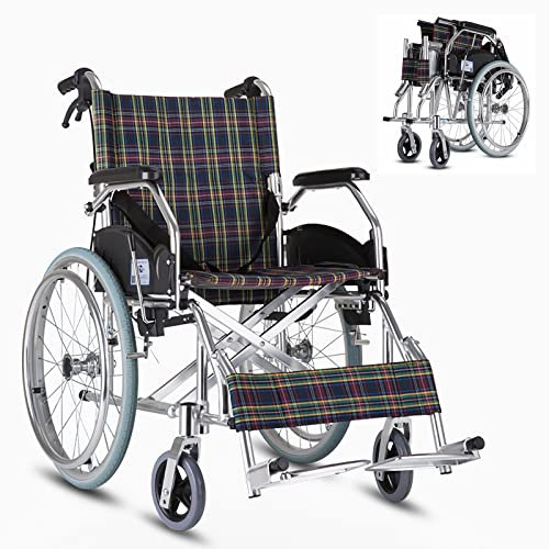 Bueuwe Ultraleicht Rollstuhl Faltbar Leicht Aktivrollstuhl, Kleiner Rollstuhl für die Wohnung, Aluminium Rollstühle mit Selbstantrieb, Reiserollstuhl für Behinderte und Senioren