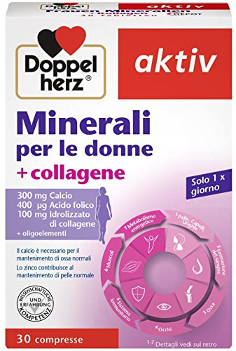 Minerali per le Donne + Collagene – Integratore Multiminerale con Calcio, Magnesio, Zinco, Ferro, Vitamine C e D, Acido Folico – 30 Compresse – 1 al Giorno - Doppelherz