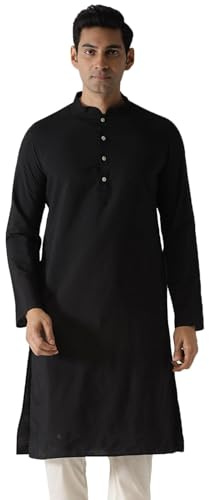 KISAH Kurta para hombre, ropa étnica tradicional india para hombres, ideal para bodas, festivales y celebraciones, Negro medianoche, 44-45