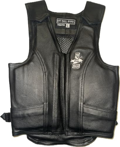 EPT Leather Bull Riding Vest - Black Leather EPT Brand - Child Youth Sizes (Child Youth Medium)