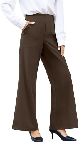 Desol breda tygbyxor dam eleganta, yogabyxor dam breda ben med fickor, palazzobyxor dam jazzpants, kan skäras till storlek affärsbyxor dam, BRUN, M