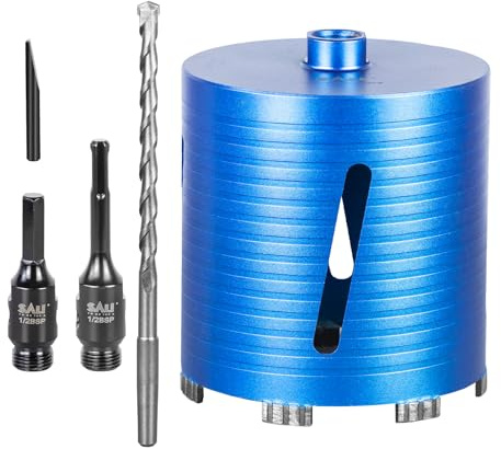 Diamond Core Drill Bit Set 152mm x 150mm Long Turbo Laser-Welded Segments for Concrete Brick Block Stone Masonry Granite Drill Bit Core Accessories with SDS Adapter,Hex Shank Adapter,Centre Drill Bit