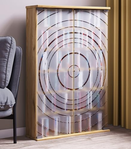 VCM Holz CD DVD Stand Regal | platzsparender CD Schrank mit 2 ESG-Sicherheitsglastüren für 300 CDs oder 130 DVDs oder 72-Videos | Maße: H. 92 x B. 60 x T. 18 cm | 10 Variable Einlegböden – Tilano L