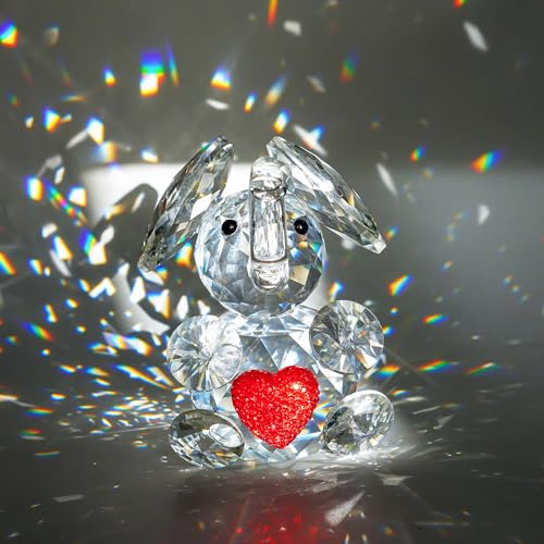 H&D Hyaline & Dora Niedliche Elefantenfigur aus Kristall mit rotem Herz, Elefant aus Glas Kristalltiere Figur zum Sammeln, Elefantengeschenke für Frauen