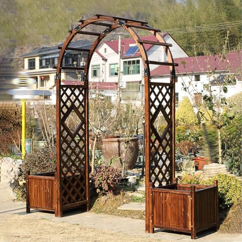 YHWKGZ Arche Jardin, Jardin Arche incurvée avec bac à fleurs, Bois massif, support de plantes grimpantes autoportant, Résistante aux intempéries, Convient aux fleurs/fruits/légumes(260x217cm/102.3x85.