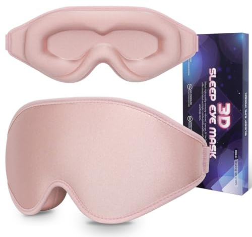 Schlafmaske, 3D-Augenmaske zum Schlafen, 100% lichtblockierende Augenabdeckungen mit verstellbarem Riemen, Nacht-Augenbinde für Frauen, Memory-Schaum, Rosa