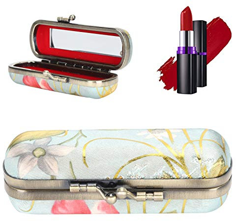 Yabound Lipstick Case with Mirror, Vintage Embroidery Pattern Portable Lipstick Case Holder, Classic Woven Satin Lipstick Holder with Makeup Mirror Cosmetic Storage for Women Girls