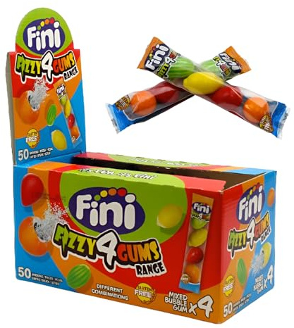 Fini Fizzy 4 Gums Macedonia Gomme da Masticare alla Frutta Espositore da 50 x 4 pezzi