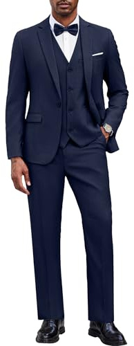 Coofandy Herrenanzug, klassisch, einreihig, schmale Passform, Blazer, Jacke, Weste, Hose, Set, Hochzeit, Business, 3-teilig, Marineblau, M