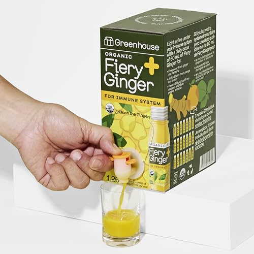 Greenhouse Juice Organic Fiery Ginger Wellness Shot Box Multipack 1.26L Ginger, Turmeric, Lemon, Black Pepper & Oregano | Immunity Wellness + Antiflammatory (Bag-in-Box Dispenser 2 Pack, Fiery Ginger)