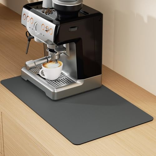 Kaffeematte mit verstecktem Gummi, Kaffeemaschine für Arbeitsplatten, saugfähige Abtropfmatte für Küchentheke. (Dunkelgrau, 40 x 50)