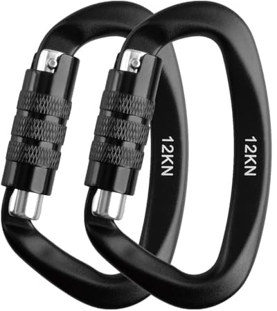 TRIWONDER Mosquetón con Cierre de Resorte 12kN Ganchos de Aluminio Forma en D Mosquetón de Alta Resistencia para Hamaca Gimnasio Camping Senderismo (Negro - 2 Piezas)
