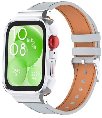 nuosiweilang Armband Kompatibel mit Huawei Watch Fit 3 Armband Ersatzband Lederarmband Uhrenarmband Zubehör für Huawei Watch Fit3 Smartwatch Männer und Frauen Grau