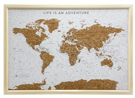 Splosh Medium World Map Pin Board - Wooden Cork Travel Map Gift (White)