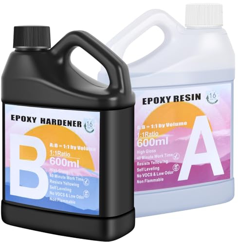 Shiiyyu 1200ml Epoxidharz Set, Klares Selbstnivellierendes Blasenfreies Epoxy Resin, 1:1 Mischung Epoxidharz mit Härter für Schmuck, Formen, Wohnkultur, Untersetzer, Ornamente