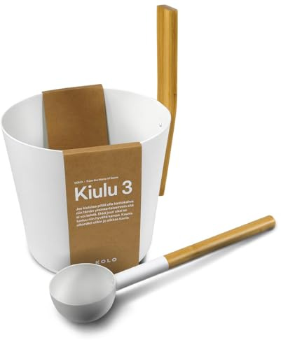 KOLO Sauna Set Kiulu 3 - Kübel 5 l + Aufgusskelle 300 ml - Weißes Aluminium - Bambusgriff - 2-teiliges Premium-Set für Aufgüsse und authentische finnische Saunakultur - Made in Finland