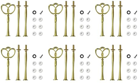 Koomuao 6 Pack Etageren Stangen Set,Vintage Metallstange Etagen Etagere mit Schrauben und Unterlegscheiben,Tortenständer 3 Etagen,Etagere Stangen für Geburtstag Hochzeitstorte (Gold)