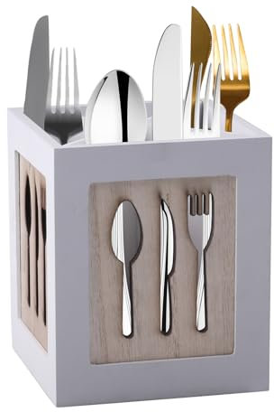 Rongxze Portaposate, 4 scomparti, Portaposate in legno, portaposate, cucchiai, forchette, coltelli, scatola da tavolo 14,5 x 12 x 12 cm