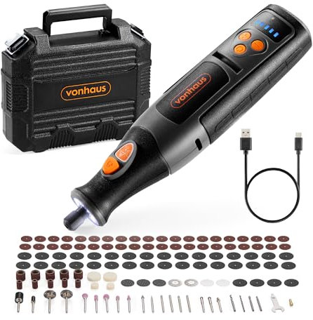 VonHaus Cordless Rotary Tool, 8V Battery, 5 Speed Variable Control 5000-25000RPM with 164 Accessories, Multi Purpose Multitool for DIY Craft, Engraving, Cutting, Sanding, Polishing