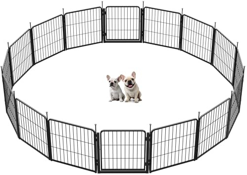 SunsGrove Dog Playpen Outdoor with Wider Door for Small and Medium Dogs, Free and Safe Play Dog Fence Indoor, Black (24 inch, 16 Panels)