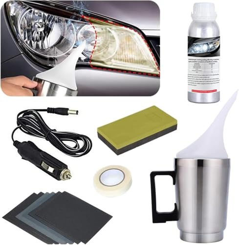 MILIWAN Kit Rénovation Phares Voiture - Renovateur Phare Voiture avec Coupe d'atomisation, papiers abrasifs pour Les phares oxydés, embués et Jaunes