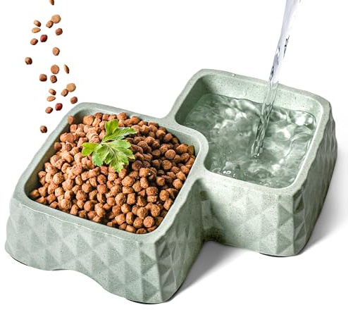 ne&no® Bambus-Doppelnapf rutschfest für Katzen und kleine Hunde -bis 400g Futter + 350ml Wasser Inhalt- Katzen Fressnapf - Hundenapf Bambus - Trinknapf Katze