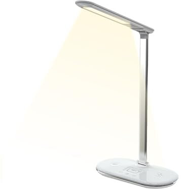 Qfdiwr Lámpara de Escritorio | Lámpara De Mesa Con Cargador Inalámbrico Y Luz De Noche - Soporte De Carga Plegable Y Regulable Para Lectura Cuidado De Ojos Escritorio Mesa De Noche Dormitorio